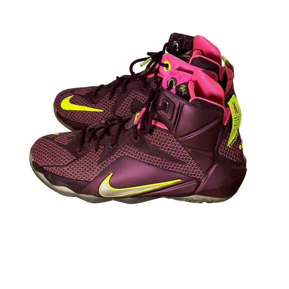 Nike LeBron 12 Double Helix Boys Burgundy Pink Mesh Basketball Shoes Size 5.5Y - Picture 2 of 8